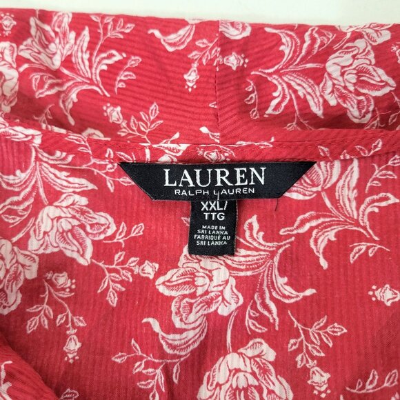 Lauren Ralph Lauren Womens XXL Red & White Floral Ruffle Blouse 3/4 Sleeves Ligh - Picture 3 of 6